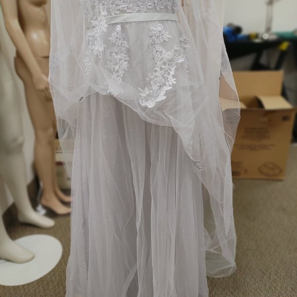 PROM/WEDDING LIGHT GRAY TULLE WITH FLORAL APPLIQUES BY BABYONLINE D.R.E.S.S. - Picture 7 of 13